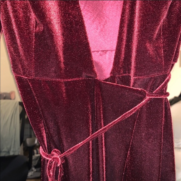 Red Velvet Plunging Neckline Maxi Wrap Dress - Picture 4 of 8